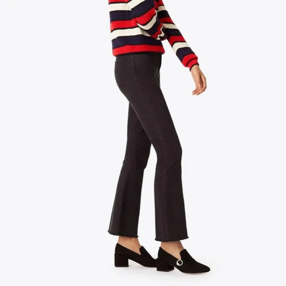 Tory Burch Wade frayed‎ flare jeans stone washed black sz 26